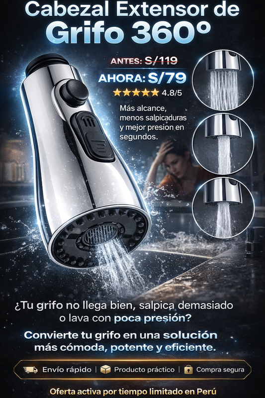 Cabezal Extensor de Grifo 360° – Ahorra Agua y Lava con Más Presión
